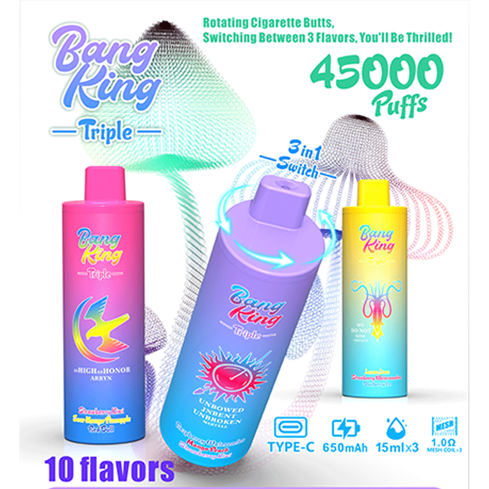 Bang King Triple 45K 3-i-1 engångsvape | 45 000 puffar | 45mL E-Liquid | Uppladdningsbar