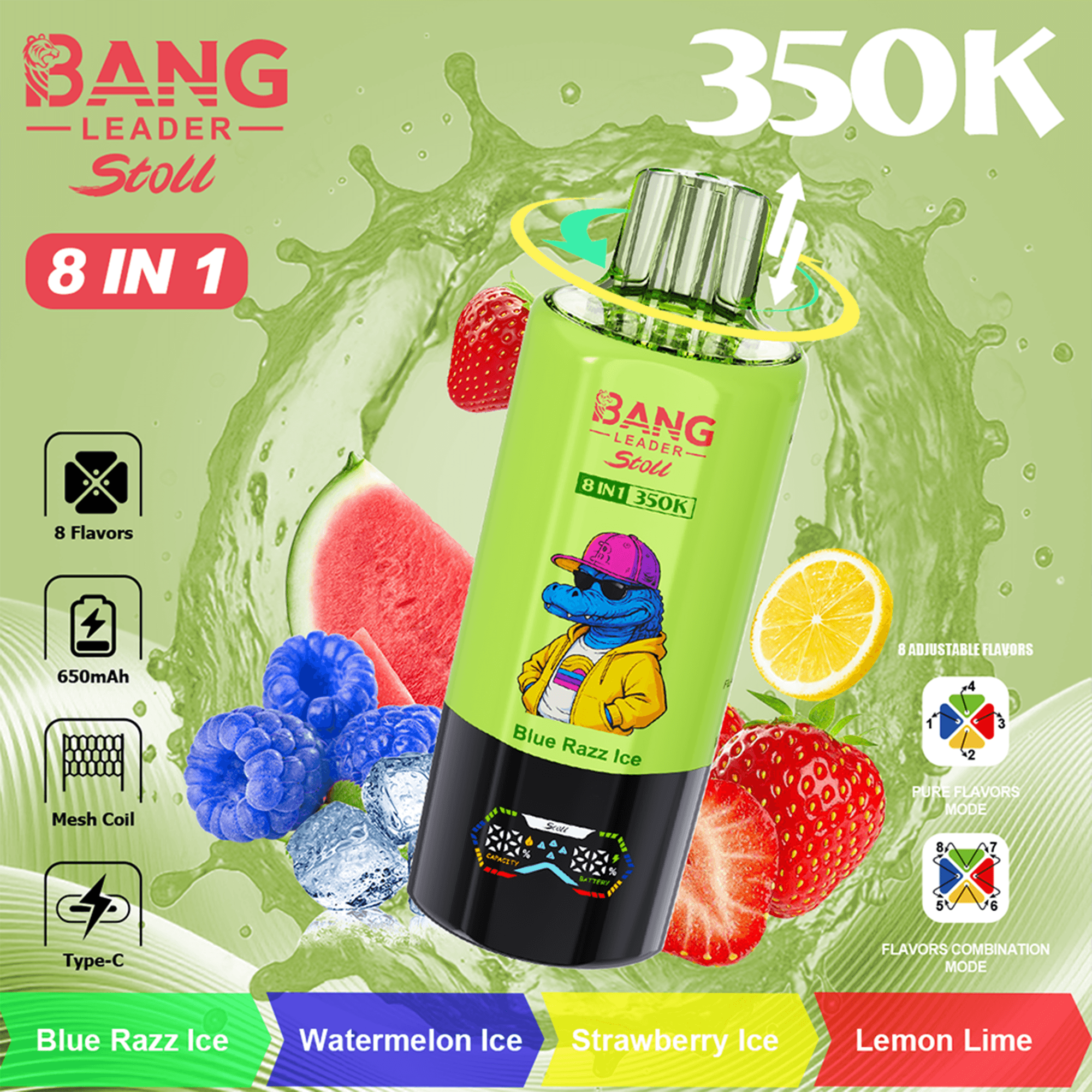 Bang Leader Stoll 350K 4-in-1 Disposable Vape – Twist to 8 Flavors | 350,000 Puffs | Rechargeable Mesh Coil - Image 2