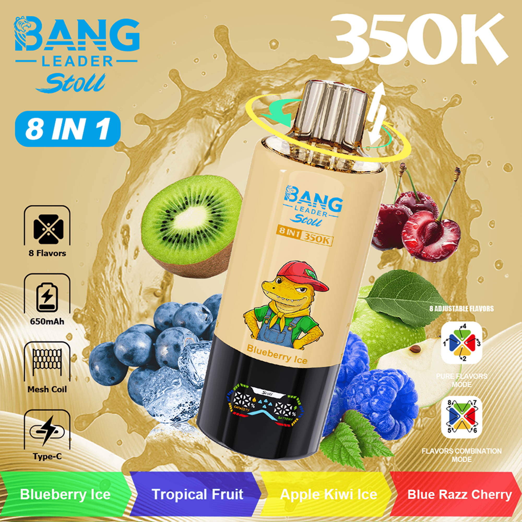 Bang Leader Stoll 350K 4-in-1 Disposable Vape – Twist to 8 Flavors | 350,000 Puffs | Rechargeable Mesh Coil - Image 3