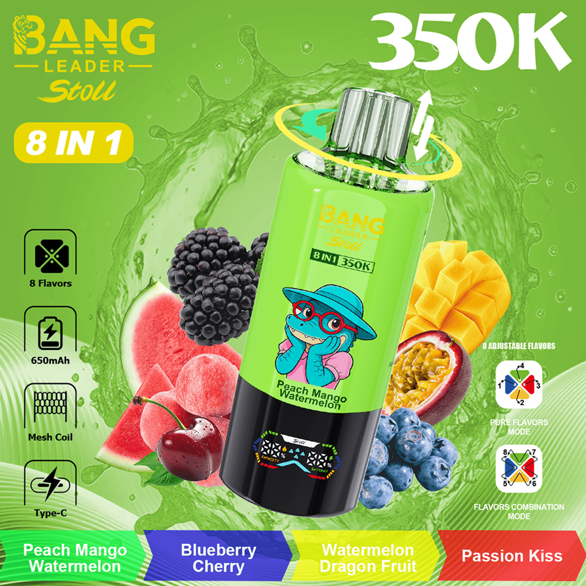 Bang Leader Stoll 350K 4-in-1 Disposable Vape – Twist to 8 Flavors | 350,000 Puffs | Rechargeable Mesh Coil - Image 7