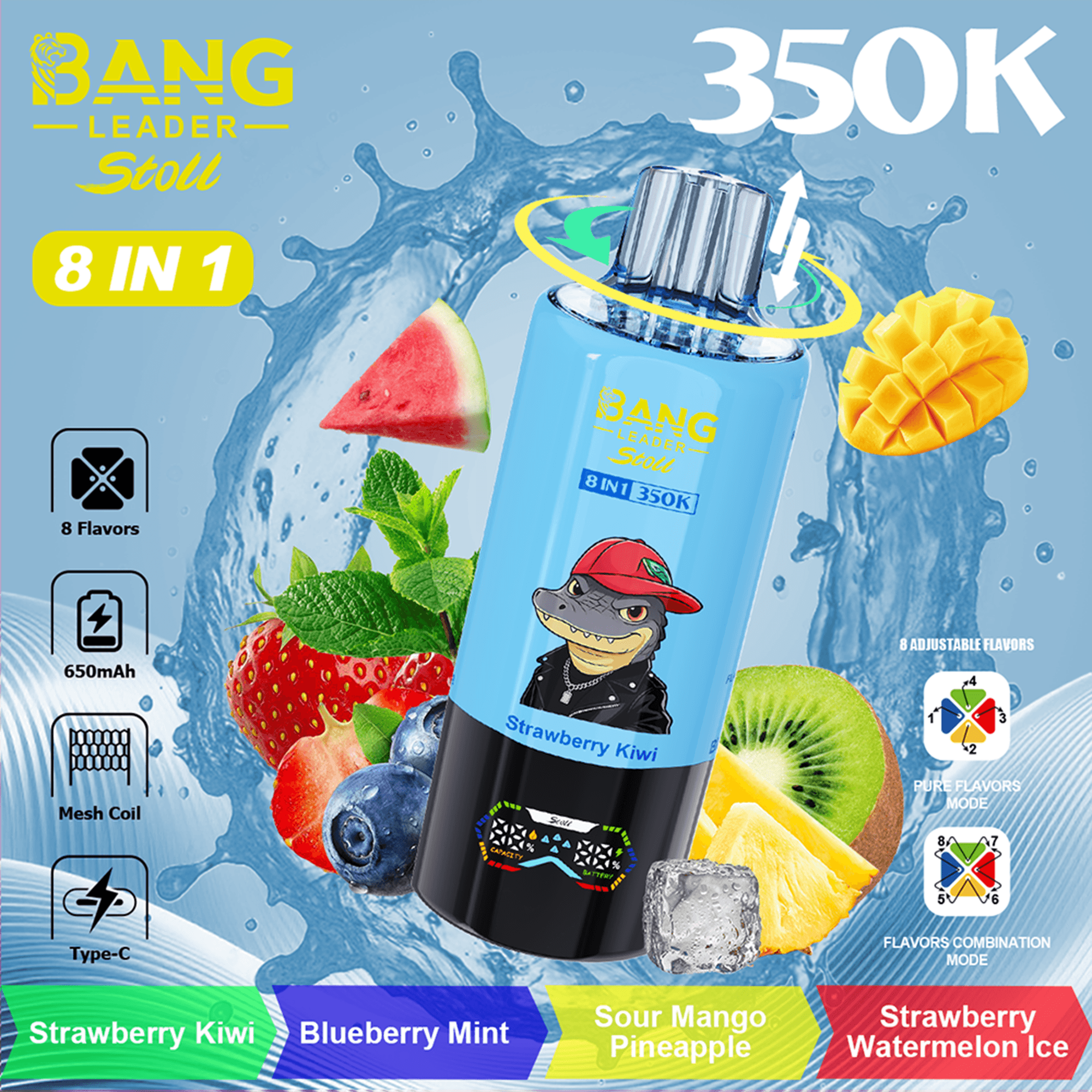 Bang Leader Stoll 350K 4-in-1 Disposable Vape – Twist to 8 Flavors | 350,000 Puffs | Rechargeable Mesh Coil - Image 9