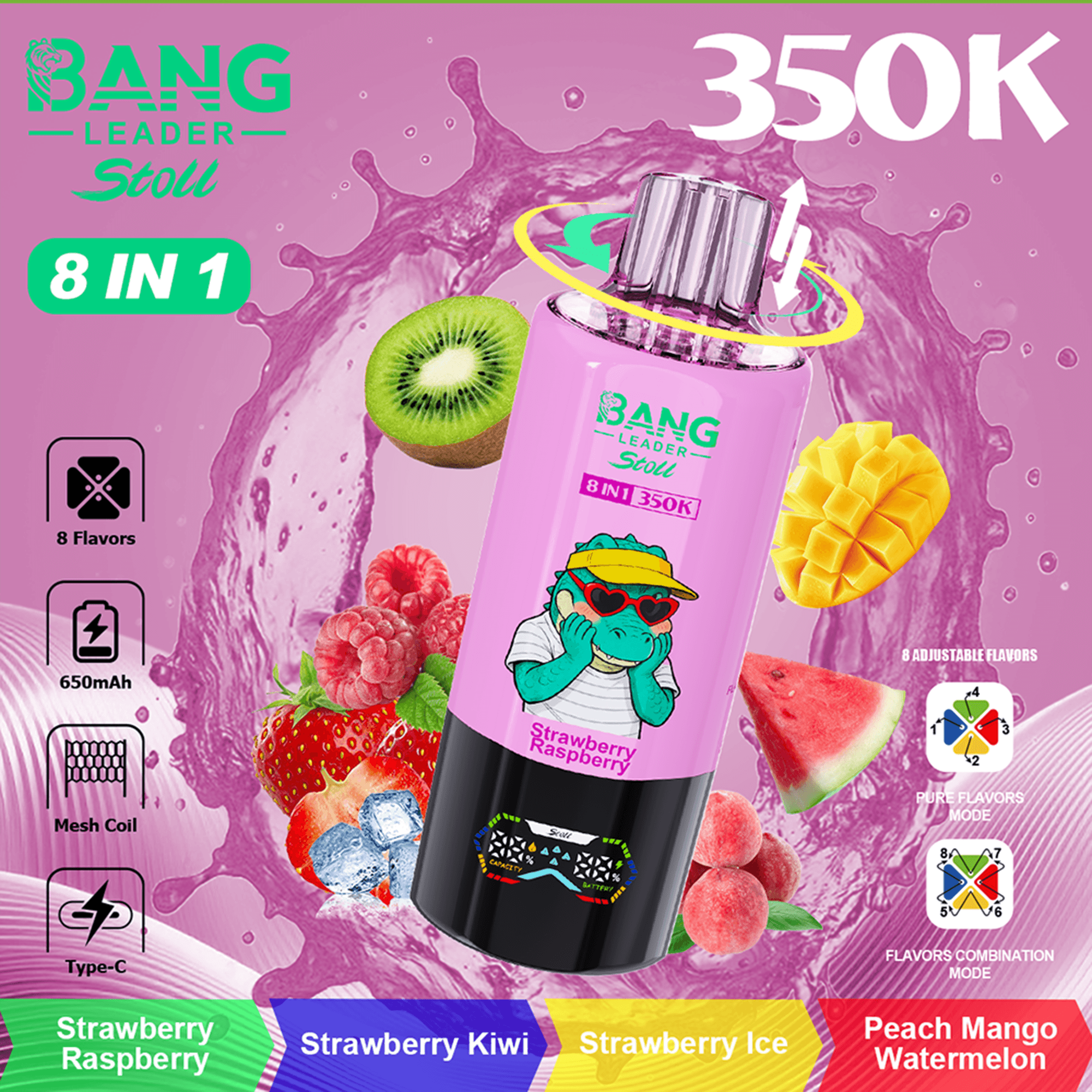 Bang Leader Stoll 350K 4-in-1 Disposable Vape – Twist to 8 Flavors | 350,000 Puffs | Rechargeable Mesh Coil - Image 10