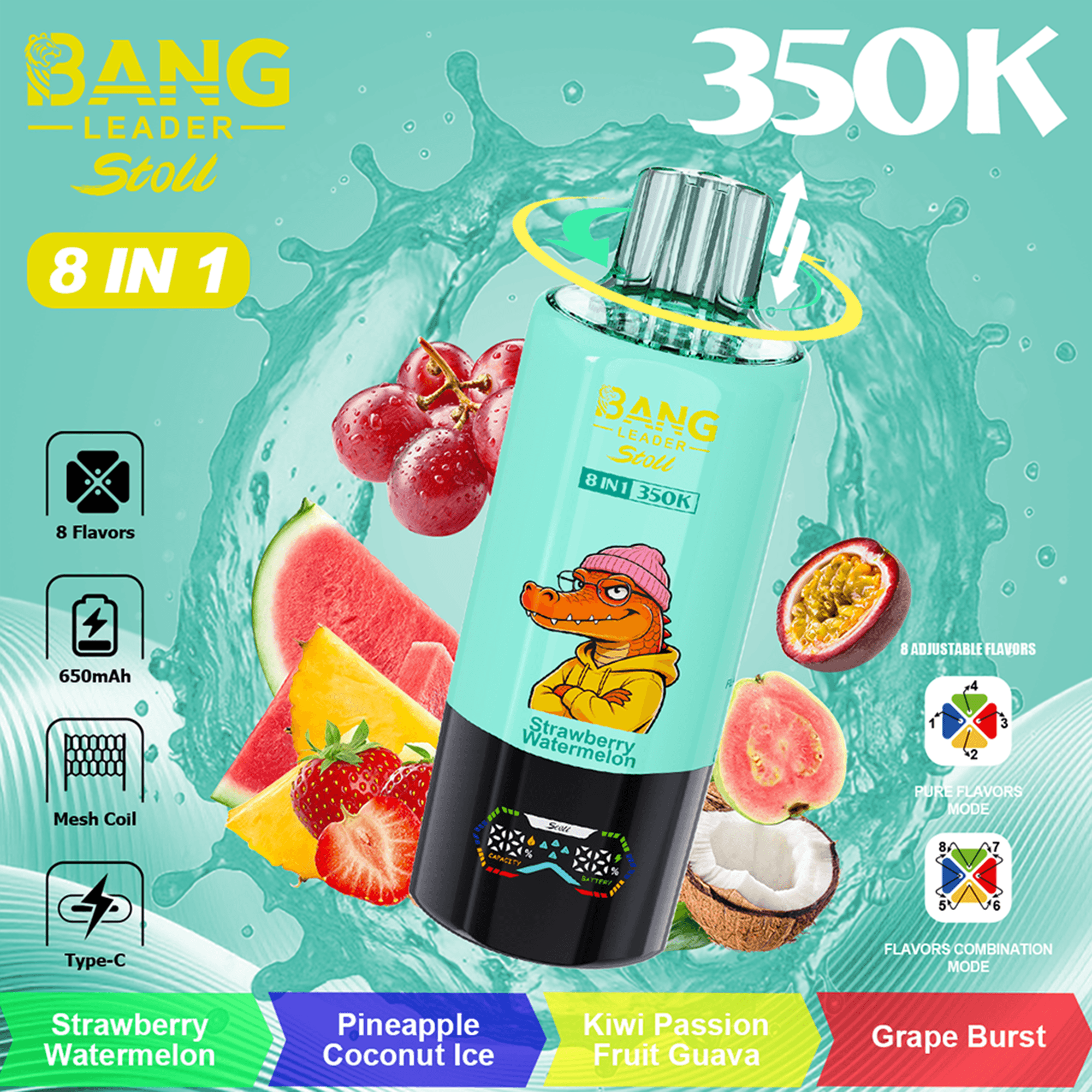 Bang Leader Stoll 350K 4-in-1 Disposable Vape – Twist to 8 Flavors | 350,000 Puffs | Rechargeable Mesh Coil - Image 11