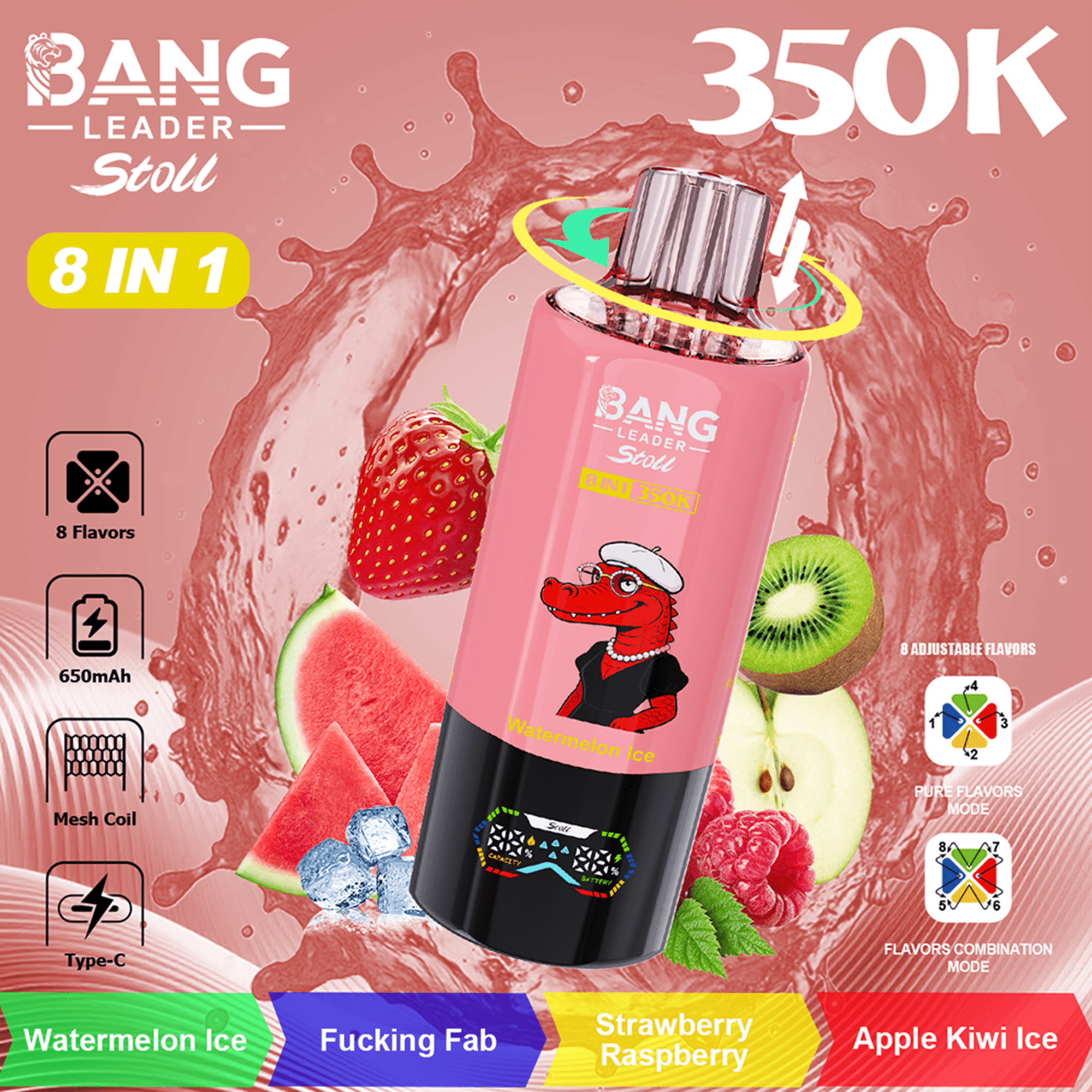 Bang Leader Stoll 350K 4-in-1 Disposable Vape – Twist to 8 Flavors | 350,000 Puffs | Rechargeable Mesh Coil - Image 12