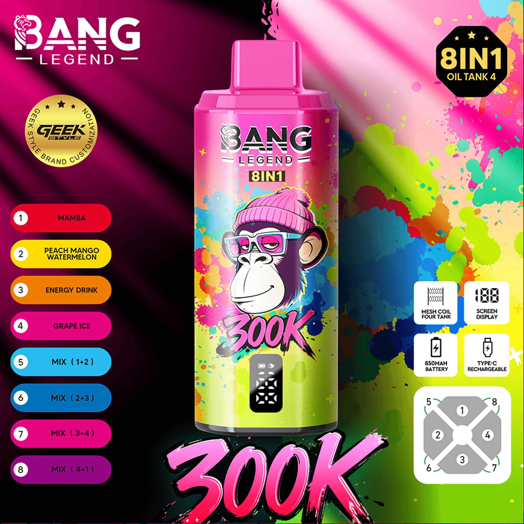 Bang Legend 300K 8-in-1 Disposable Vape – 300000 Puffs | innovative 8-in-1 multi-flavor system - Imagen 6