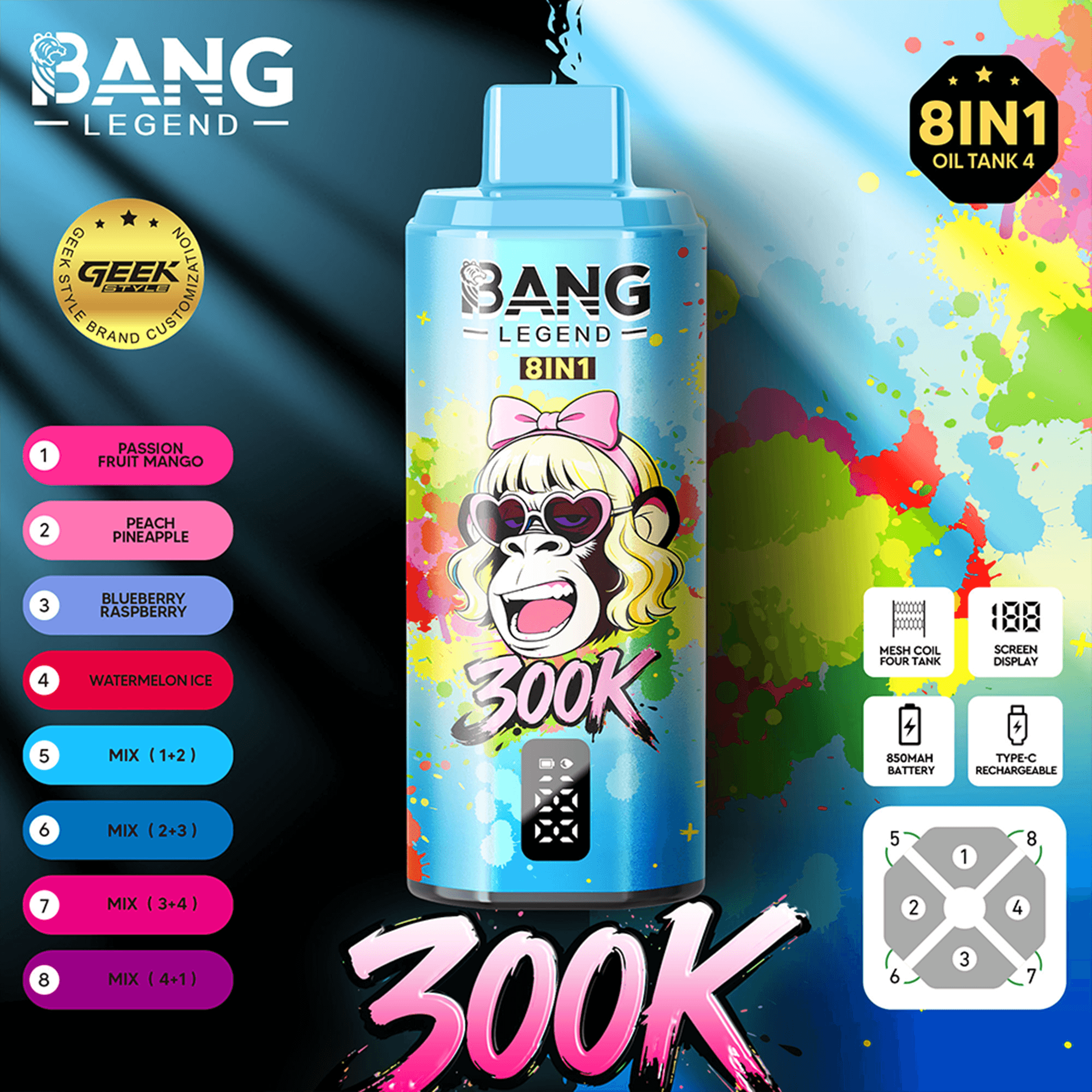 Bang Legend 300K 8-in-1 Disposable Vape – 300000 Puffs | innovative 8-in-1 multi-flavor system - Imagen 7