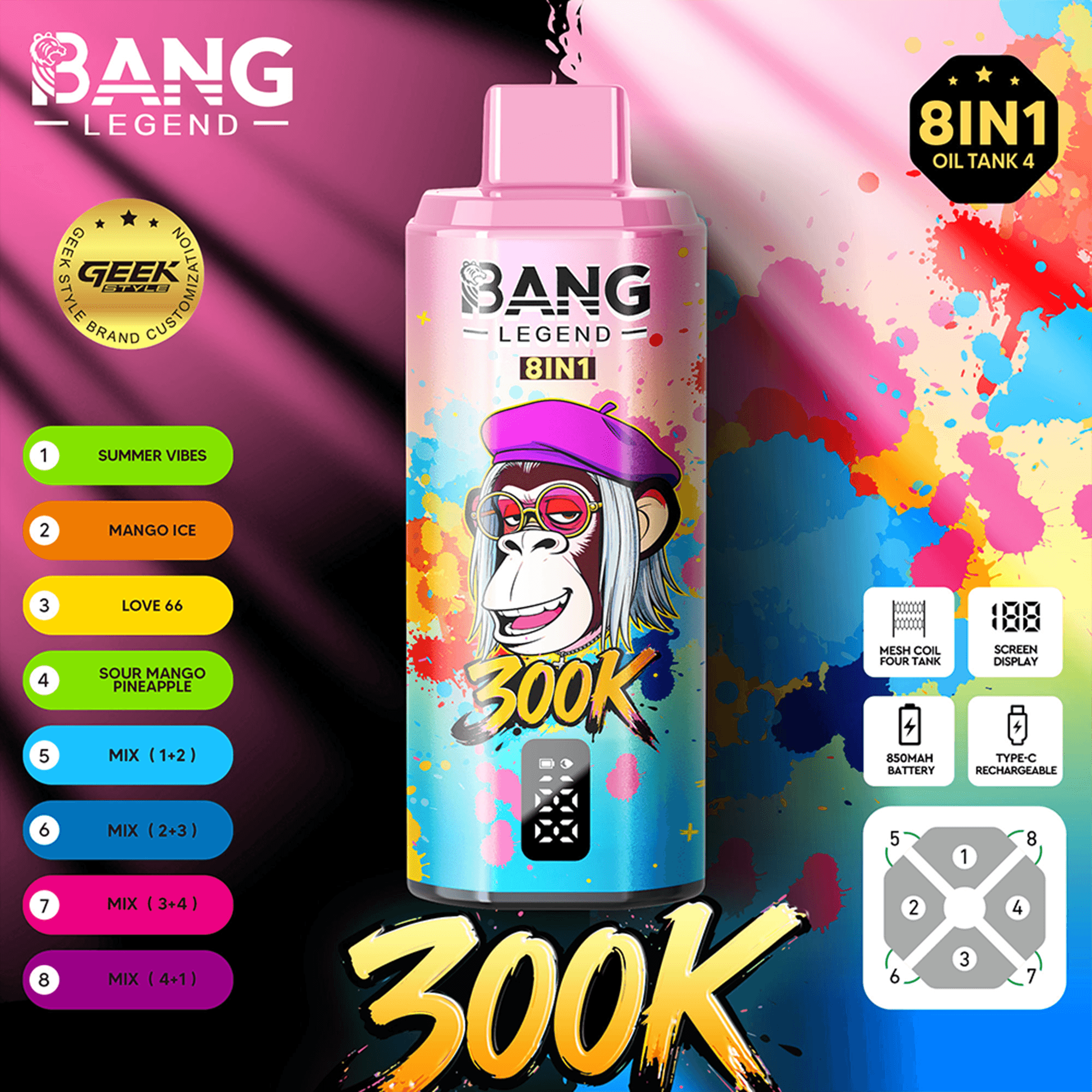 Bang Legend 300K 8-in-1 Disposable Vape – 300000 Puffs | innovative 8-in-1 multi-flavor system - Imagen 9
