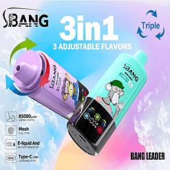 Bang Leader 85K Disposable Vape | 3-in-1 Smart System | 3 Oil Tanks | 12 Flavors | 85,000 Puffs Mega Device