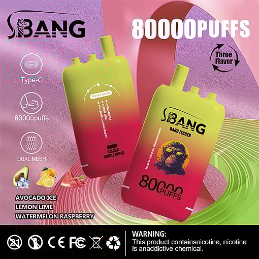 Bang Leader 80K Disposable Vape – 80,000 Puffs | Dual Flavors | Type-C Recharge | Smart Display | Mesh Coil - immagine 3