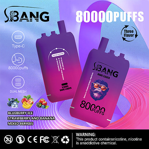 Bang Leader 80K Disposable Vape – 80,000 Puffs | Dual Flavors | Type-C Recharge | Smart Display | Mesh Coil - immagine 5