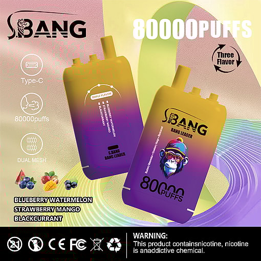 Bang Leader 80K Disposable Vape – 80,000 Puffs | Dual Flavors | Type-C Recharge | Smart Display | Mesh Coil - immagine 6
