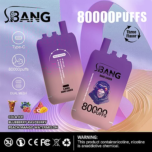 Bang Leader 80K Disposable Vape – 80,000 Puffs | Dual Flavors | Type-C Recharge | Smart Display | Mesh Coil - immagine 2