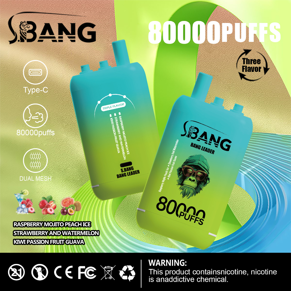 Bang Leader 80K Disposable Vape – 80,000 Puffs | Dual Flavors | Type-C Recharge | Smart Display | Mesh Coil - immagine 8