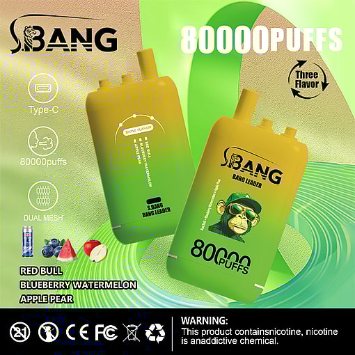 Bang Leader 80K Disposable Vape – 80,000 Puffs | Dual Flavors | Type-C Recharge | Smart Display | Mesh Coil - immagine 9