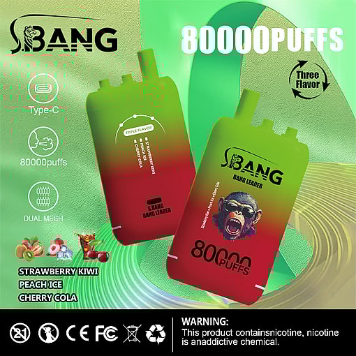 Bang Leader 80K Disposable Vape – 80,000 Puffs | Dual Flavors | Type-C Recharge | Smart Display | Mesh Coil - immagine 11
