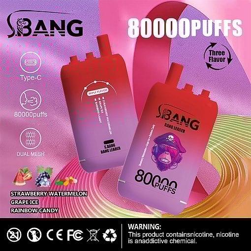 Bang Leader 80K Disposable Vape – 80,000 Puffs | Dual Flavors | Type-C Recharge | Smart Display | Mesh Coil - immagine 13