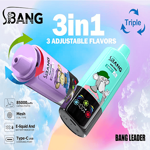 Bang Leader 85K Disposable Vape | 3-in-1 Smart System | 3 Oil Tanks | 12 Flavors | 85,000 Puffs Mega Device