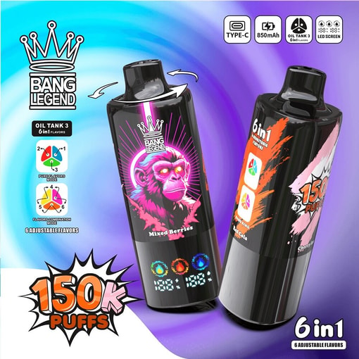 Bang Legend 150K Disposable Vape | 3 Oil Chambers Smart Screen | 12 Flavors Mega Device - Imagen 6