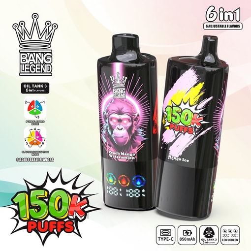 Bang Legend 150K Disposable Vape | 3 Oil Chambers Smart Screen | 12 Flavors Mega Device - Imagen 7