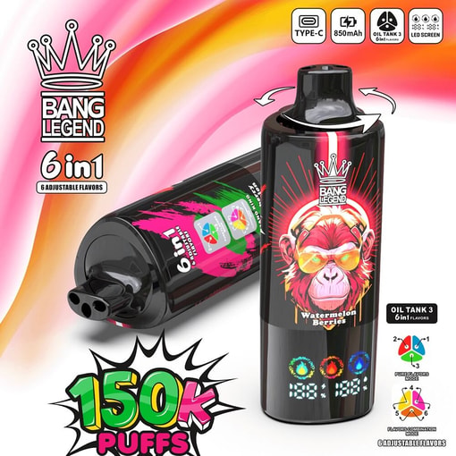 Bang Legend 150K Disposable Vape | 3 Oil Chambers Smart Screen | 12 Flavors Mega Device - Imagen 3