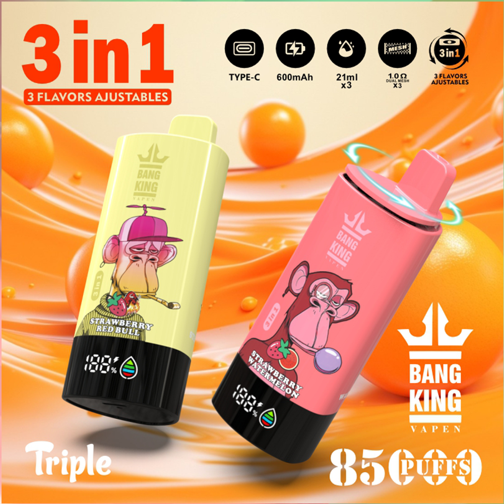 Bang King Triple 85K sopla sabores intercambiables desechables Vape | 3 en 1 | recargable